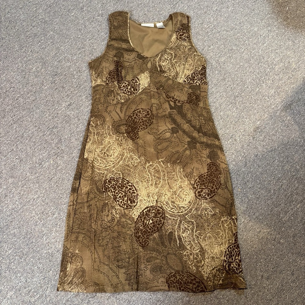 Villager Brown Paisley Sleeveless Tuscan Summer Mom Lined Dress Xl V-neck A29